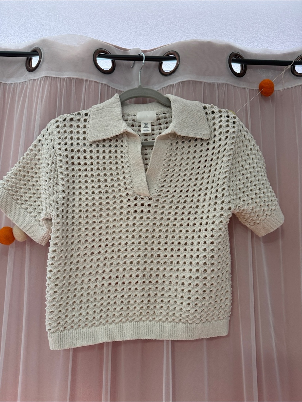 H&M Open-Knit Polo Sweater in Cream Size XS